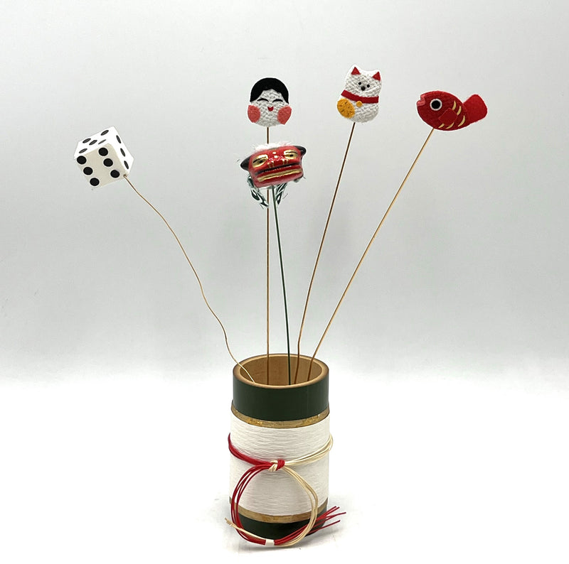 New Year Decoration (Set of bamboo base and picks 6pcs)